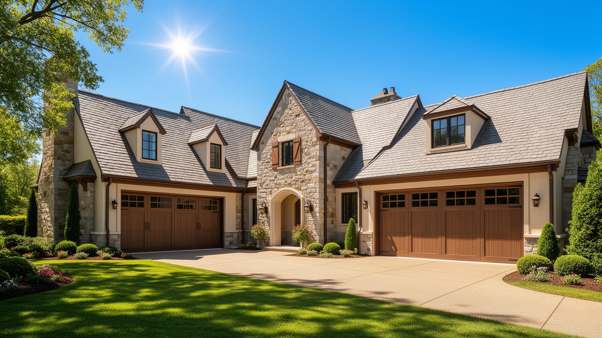 Beautiful craftsman style garage doors on French country estate home in Winter Haven, FL